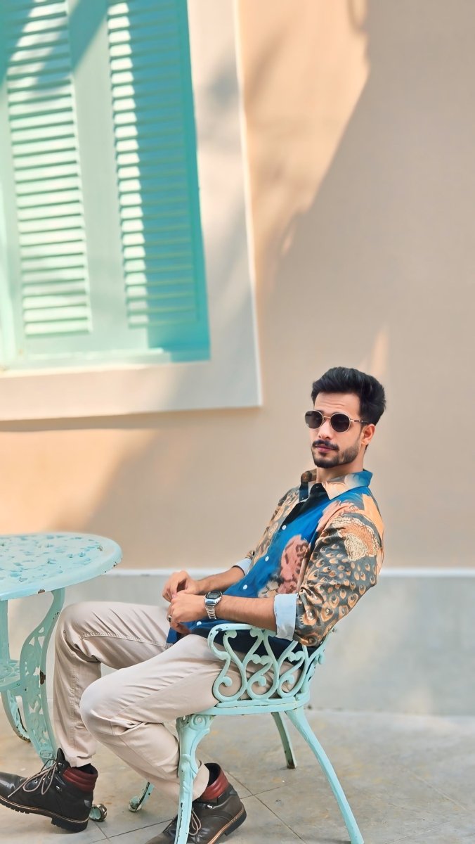 Peacock on the Wall Shirt for Men in Available in Cotton and Linen - Naymish Designs