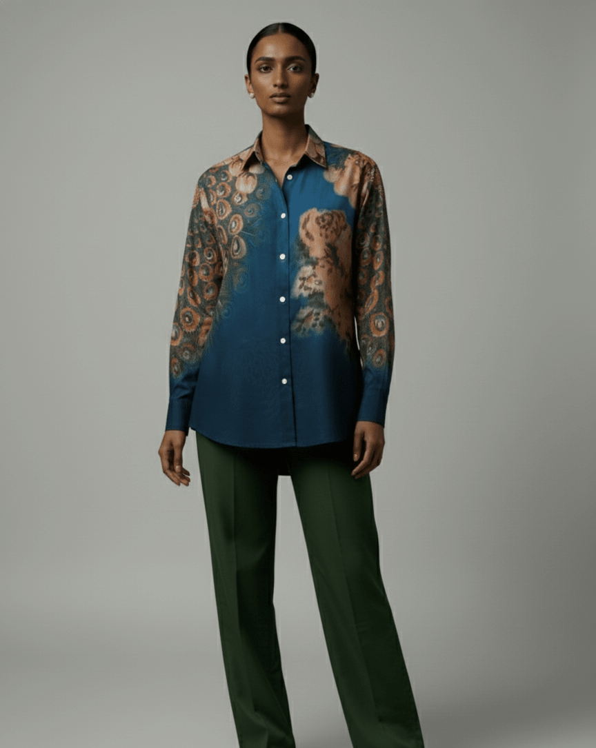 Peacock on the Wall Shirt for Women - Luxury Designer | Soft Cotton or Pure Linen  - Naymish Designs