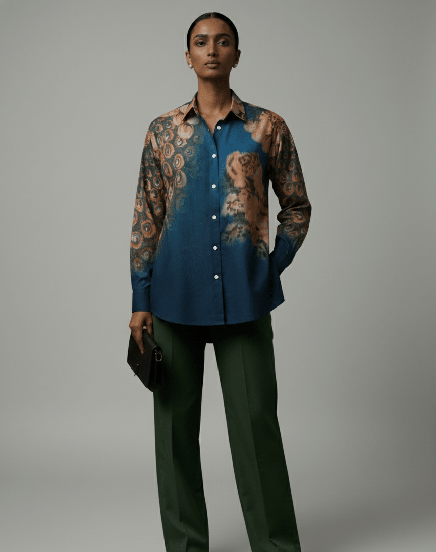 Peacock on the Wall Shirt for Women - Luxury Designer | Soft Cotton or Pure Linen  - Naymish Designs
