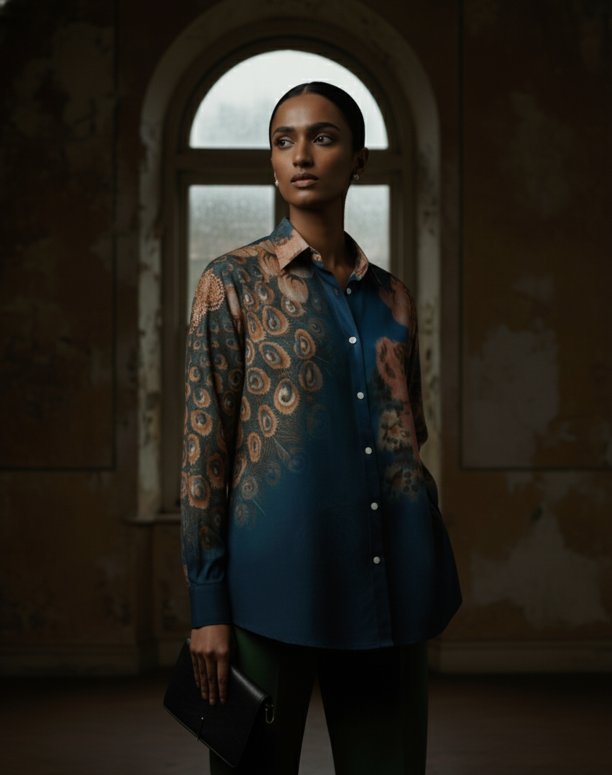 Women Shirt - Peacock on the Wall