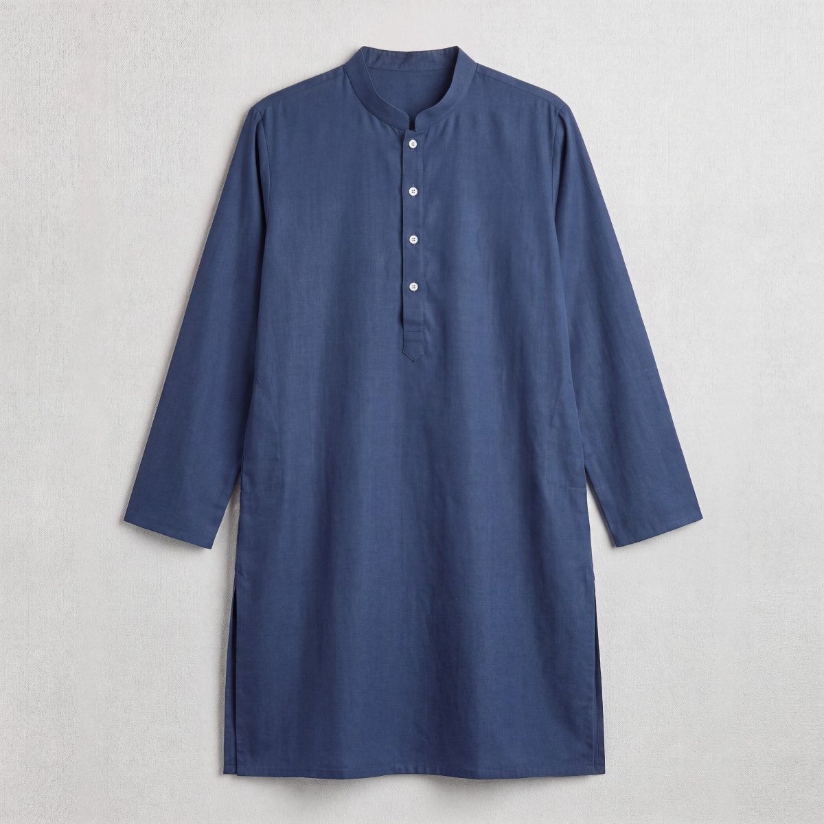 Plain Blue Kurta Pajama Set - Men - Cotton Satin - Naymish Designs
