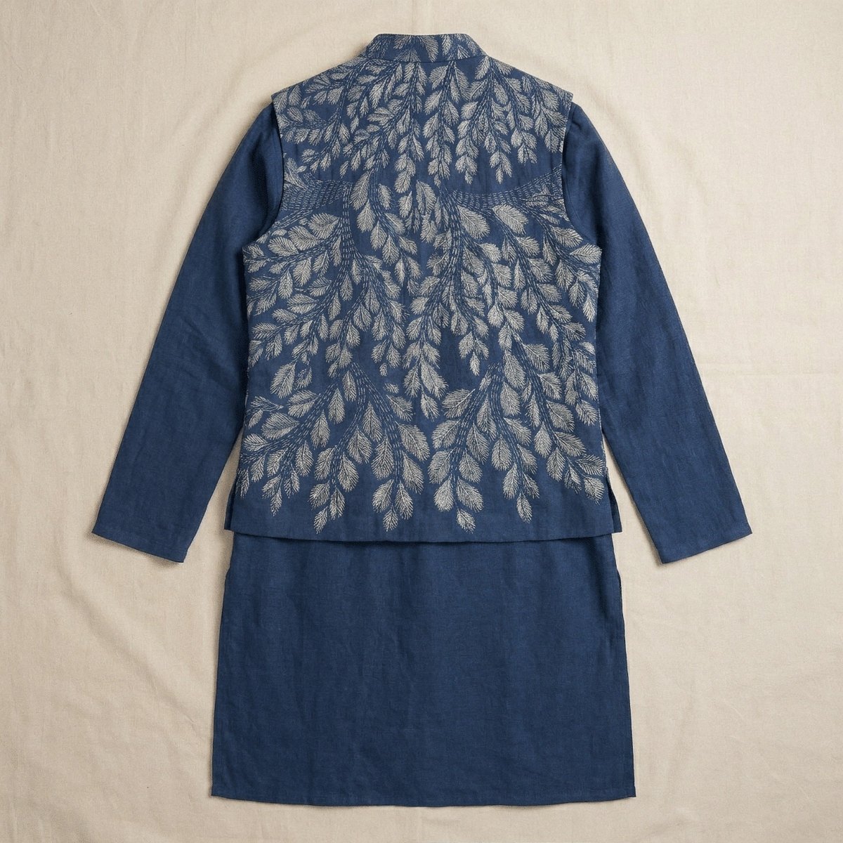 Plain Blue Kurta Pajama Set - Men - Cotton Satin - Naymish Designs