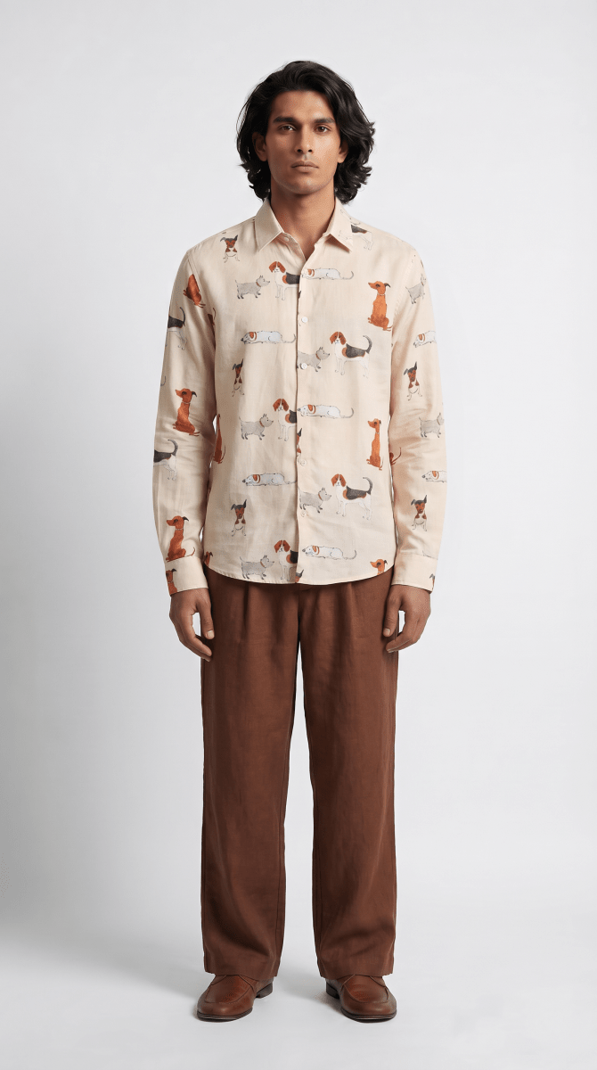 Pup Culture Shirt Men - Luxury Designer Shirt | Pure Linen | Partywear shirt for Men - Naymish Designs