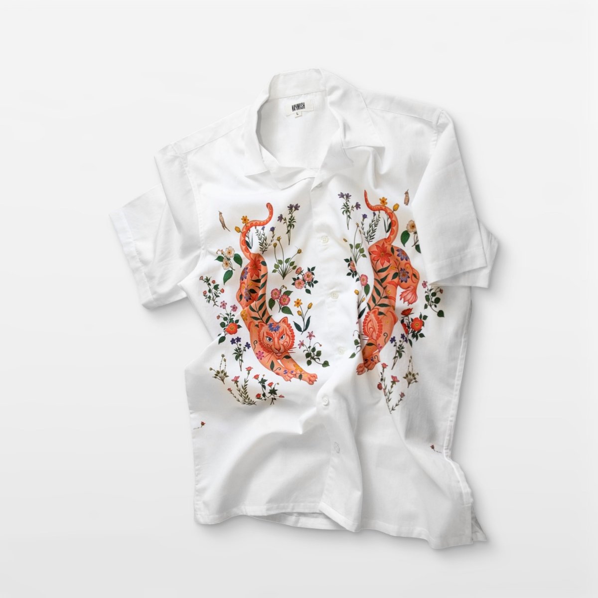 Roar & Roses - White Half Sleeve Summer Shirts for Men - Naymish Designs
