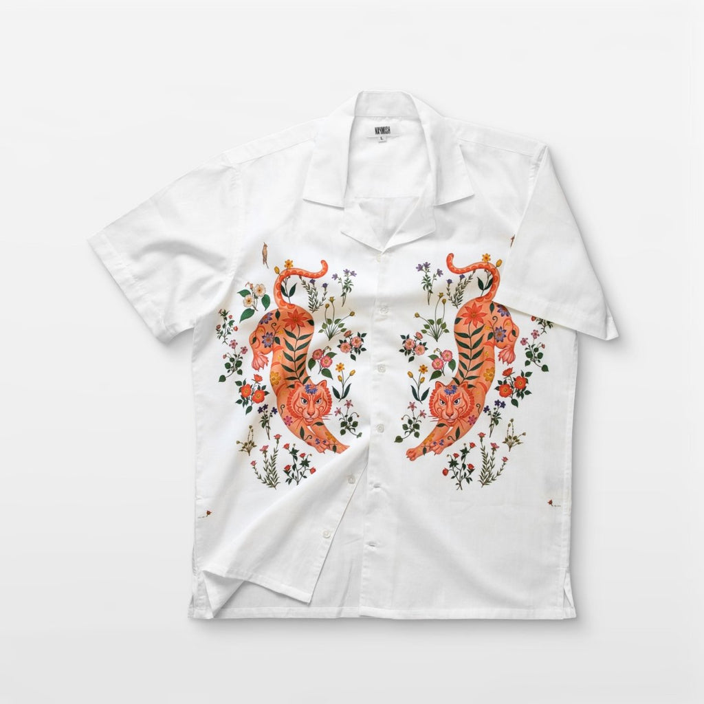 Roar & Roses - White Half Sleeve Summer Shirts for Men - Naymish Designs
