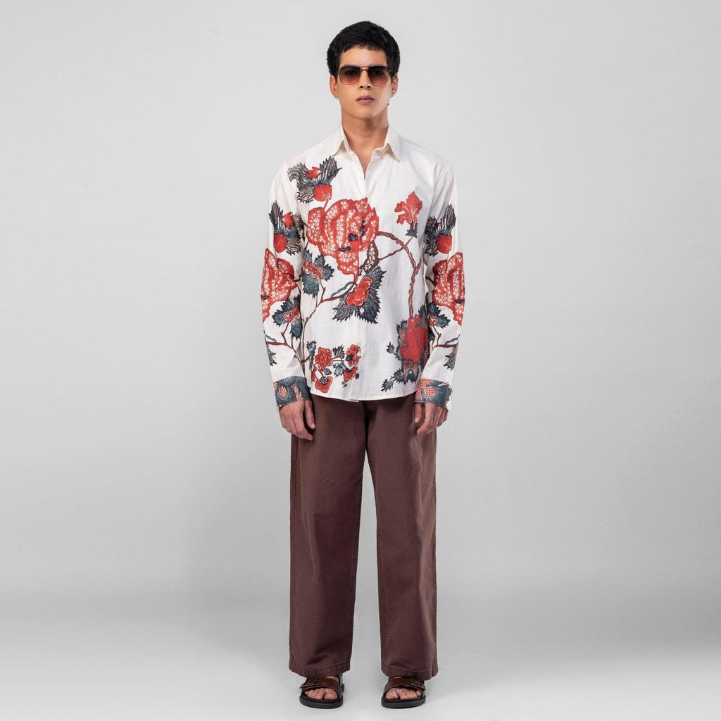 Roseplant Holiday shirts Men - White Available in Cotton and Linen - Naymish Designs