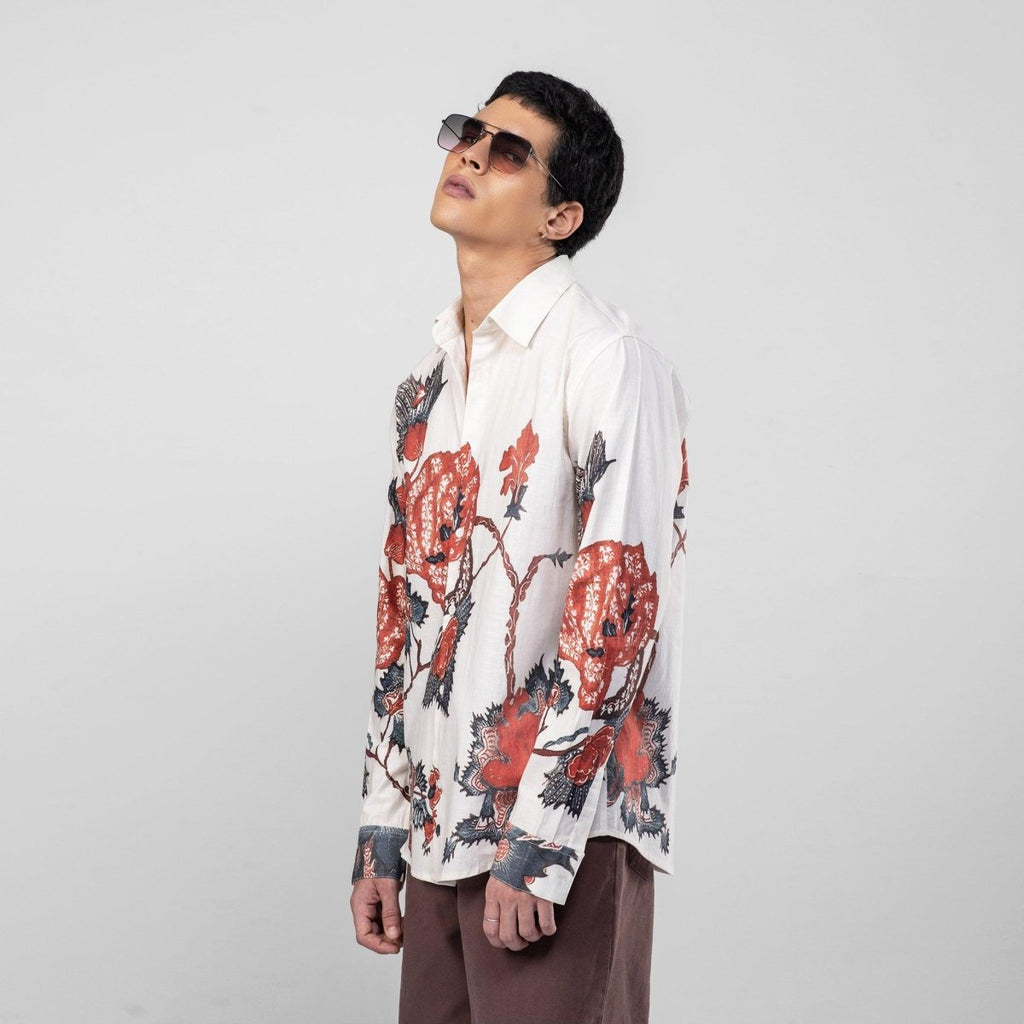 Roseplant Holiday shirts Men - White Available in Cotton and Linen - Naymish Designs