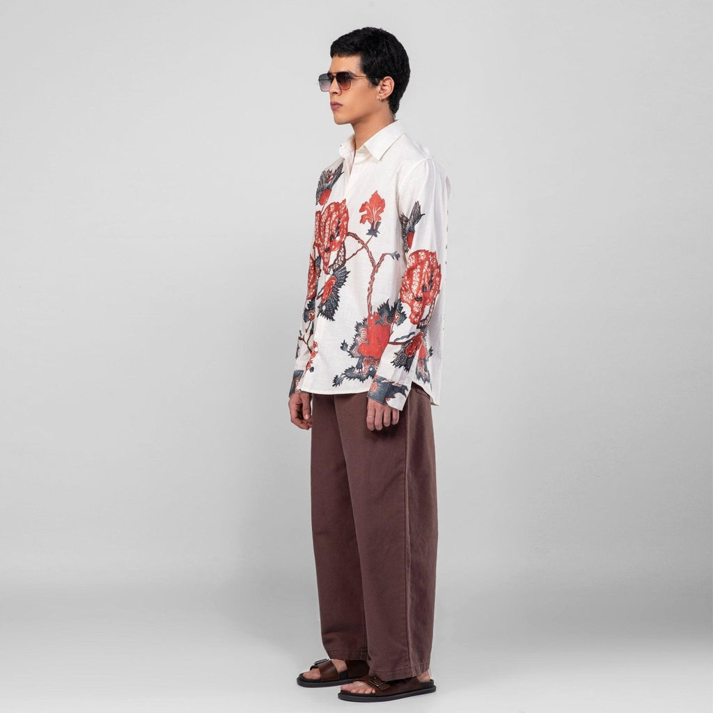 Roseplant Holiday shirts Men - White Available in Cotton and Linen - Naymish Designs