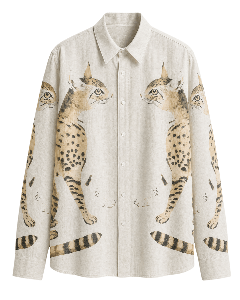 Serval Supermodel Shirt - Men - White - Cat Print - Naymish Designs