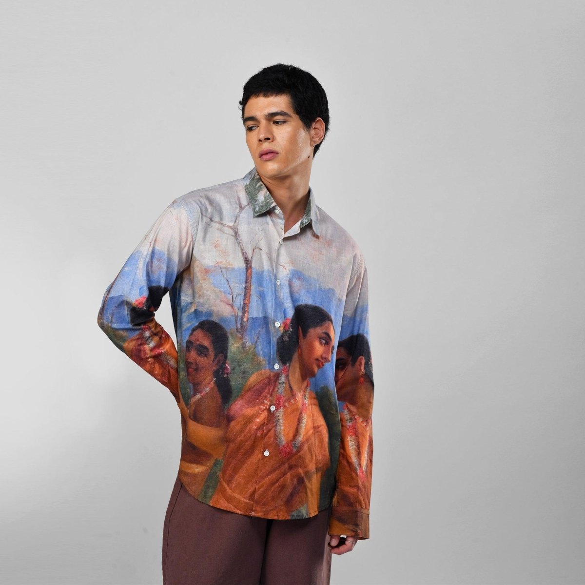 Shakuntala by Raja Ravi Varma - Luxury Designer Shirt | Soft Cotton or Pure Linen | Partywear shirt for Men - Naymish Designs