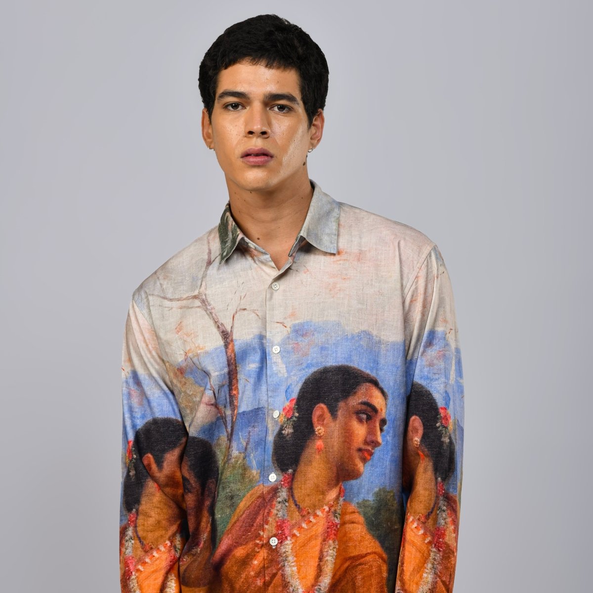 Shakuntala by Raja Ravi Varma - Luxury Designer Shirt | Soft Cotton or Pure Linen | Partywear shirt for Men - Naymish Designs