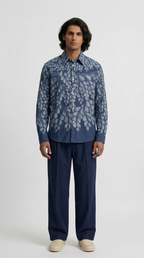 Gond Leaf Shirt Men Blue model front view