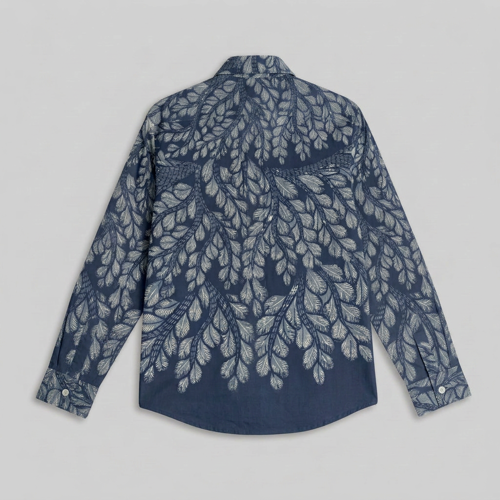 Gond Leaf Shirt Blue flat back