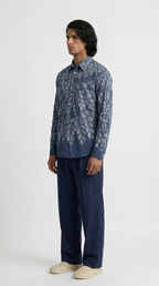 Gond Leaf Shirt Men Blue styled front view