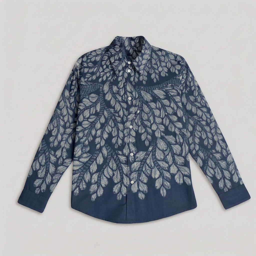 Gond Leaf Shirt Blue flat front