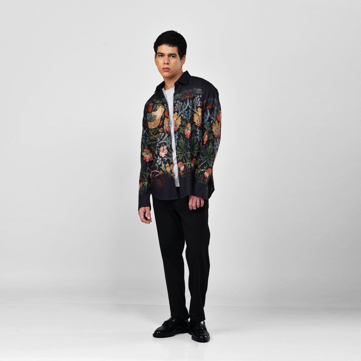 Strawberry Thief - black party wear luxury shirt for men now Available in Cotton and Linen - Naymish Designs