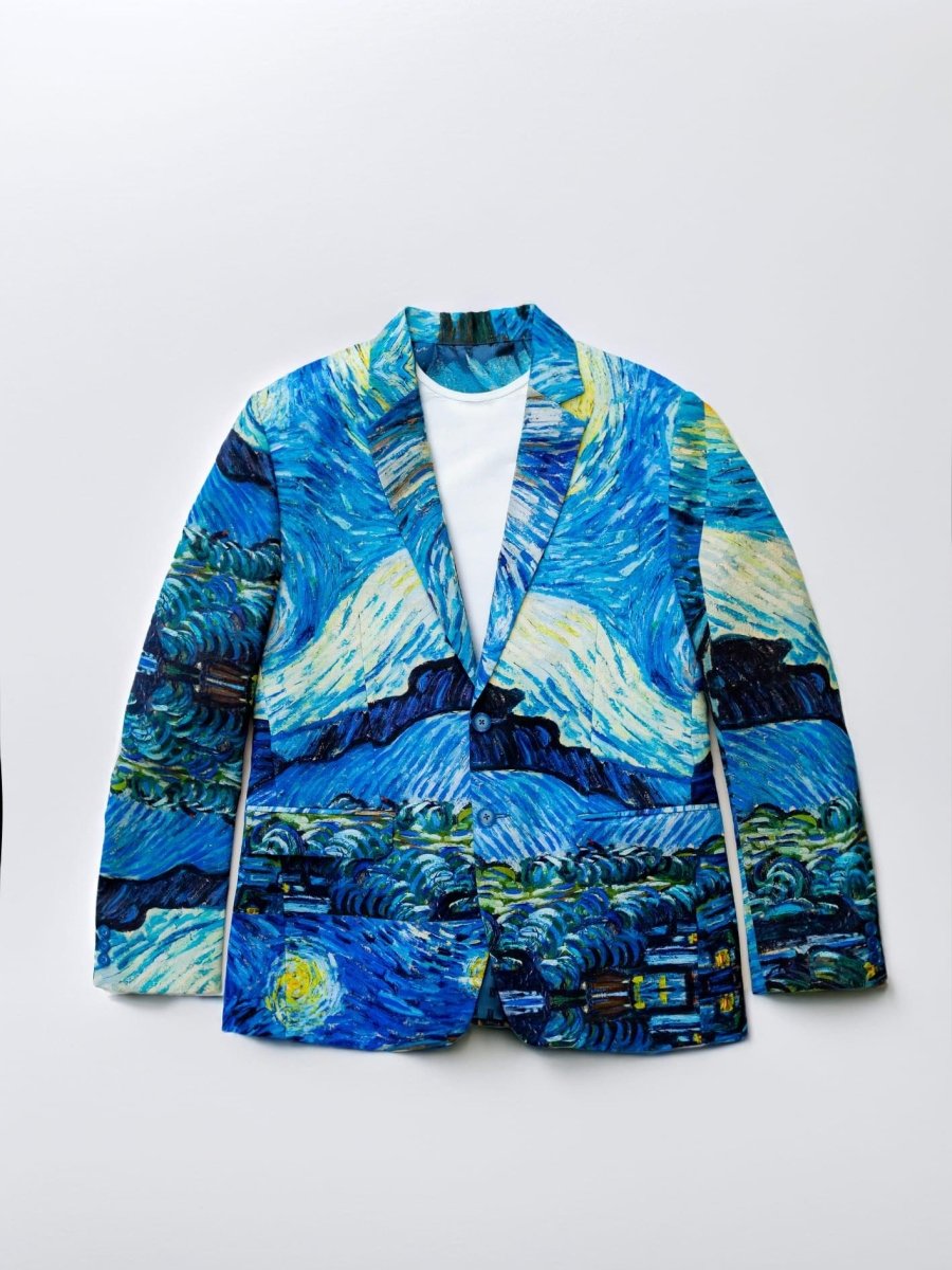 Summer Light Blazer - Starry Nights by Van Gogh - Blue Cotton Blazer Unisex - Naymish Designs