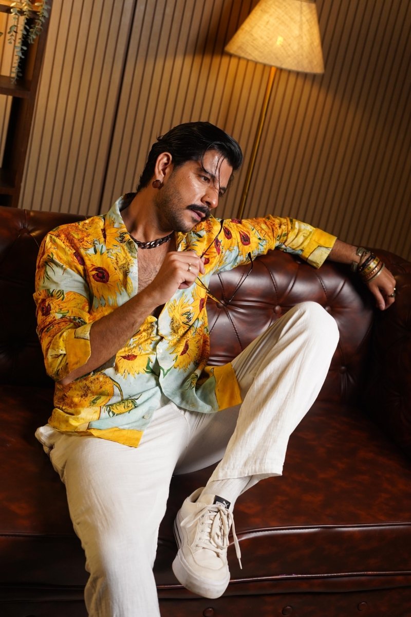 Yellow Sunflower Luxury Party Shirts for Men - Naymish Designs